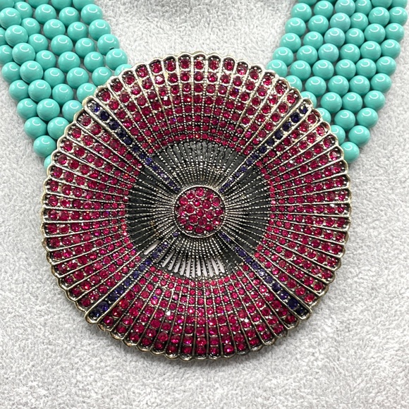Heidi Daus Belgian Disc Turquoise Crystal Statement Necklace - Picture 12 of 12